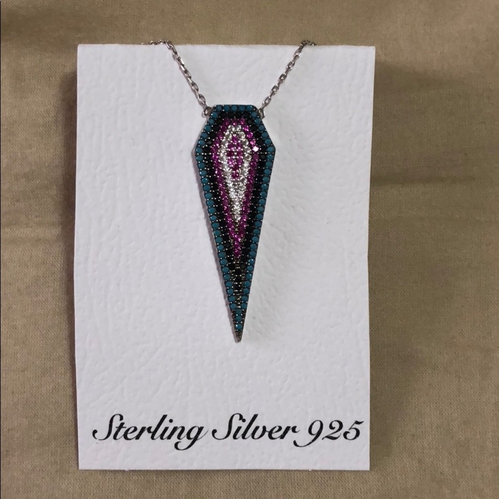 Tribal Sterling Sliver 925 stone pendant necklace